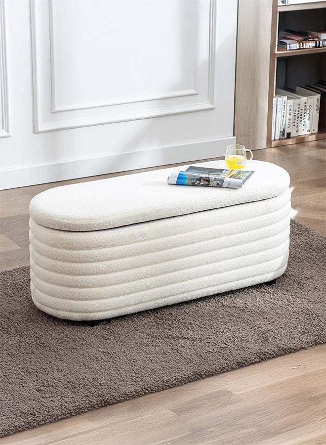 LEDIN Storage Ottoman Bench, 120 cm Upholstered Fabric, Large Oval Design for Bedroom, Living Room, Entryway (White) - Image 4