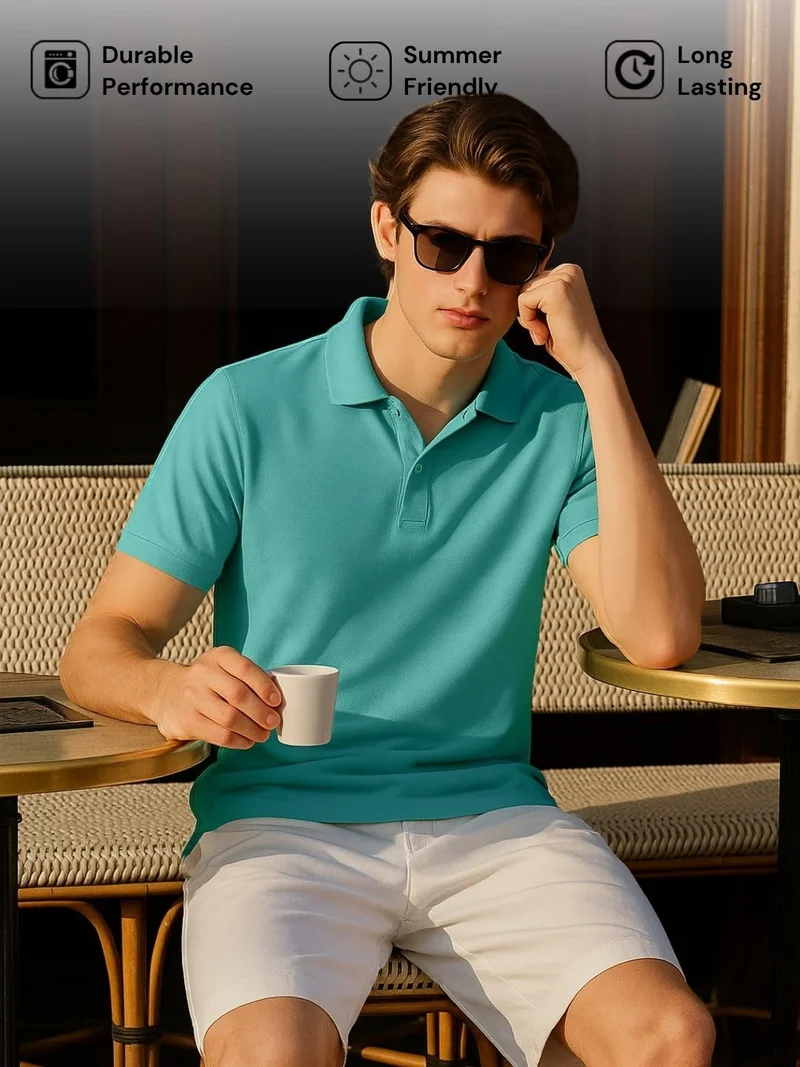 NOBERO  Men's Cotton Solid Regular Fit Polo Shirt for Men | Best Price UAE