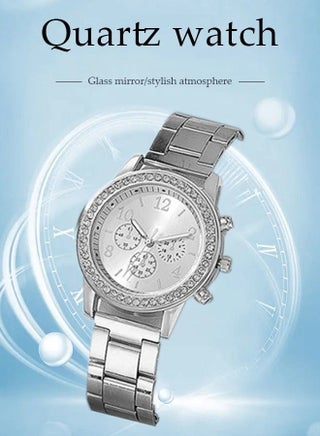5 Pcs Rhinestone Women Watch Set，Alloy Strap Quartz Watches for Ladies ,Women's Luxurious Bling Diamond Crystal Decorated Watch with Earrings, Bracelet, Necklace, Ring,Fashionable and Elegant, Suitable for a Gift for Women,Silver - view 3