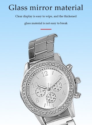 5 Pcs Rhinestone Women Watch Set，Alloy Strap Quartz Watches for Ladies ,Women's Luxurious Bling Diamond Crystal Decorated Watch with Earrings, Bracelet, Necklace, Ring,Fashionable and Elegant, Suitable for a Gift for Women,Silver - view 5