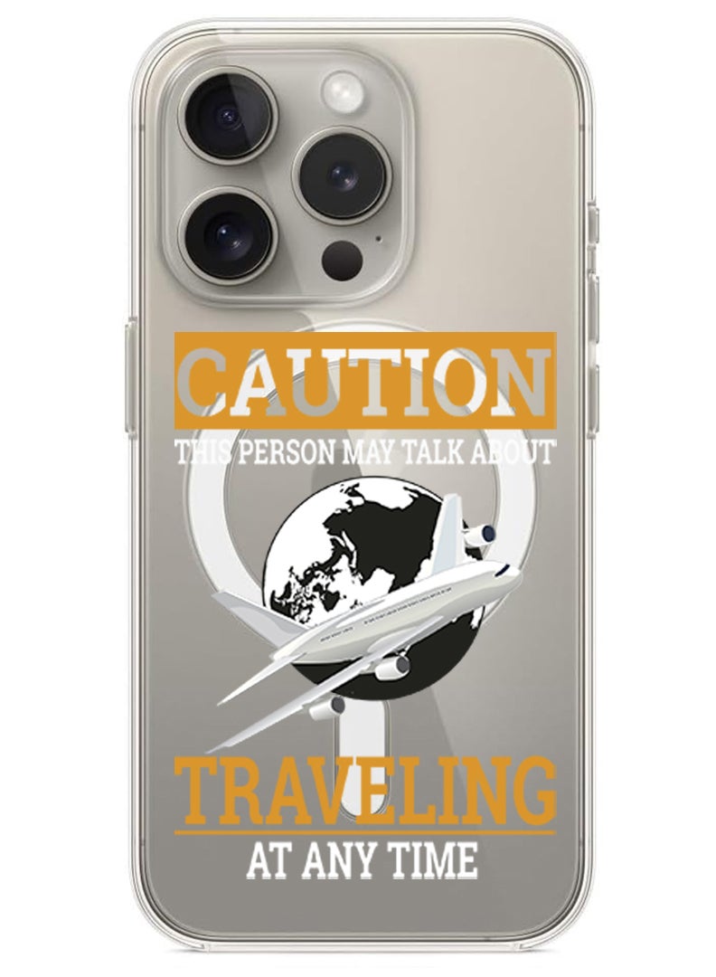 Theodor Magnetic Case for iPhone 15 Pro Max 6.7-inch Compatible with MagSafe Wireless Charging, Shockproof Phone Bumper Cover Caution Travelling at anytime copy - Image 1