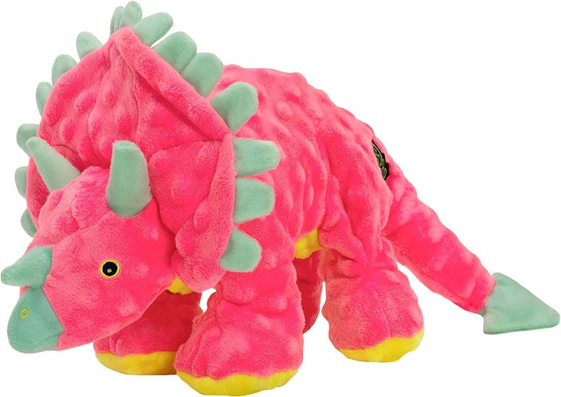 goDog Dinos Frills Squeaky Plush Dog Toy Chew Guard Technology Pink Large - Image 2