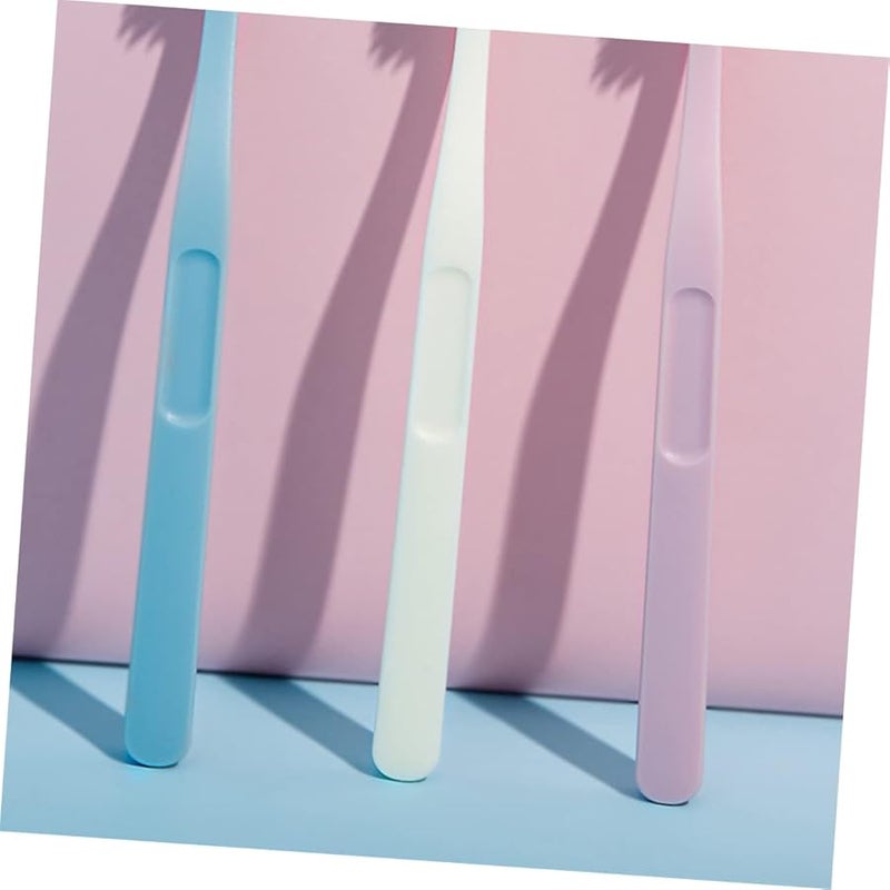 9 قطع فرشاة أسنان للكبار من النايلون الصلب بمقبض منحني متين باللون الوردي والأزرق السماوي والبيج - Image 3