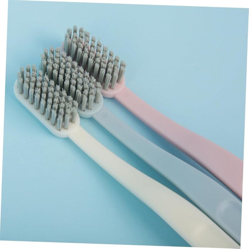 9 قطع فرشاة أسنان للكبار من النايلون الصلب بمقبض منحني متين باللون الوردي والأزرق السماوي والبيج - Image 4