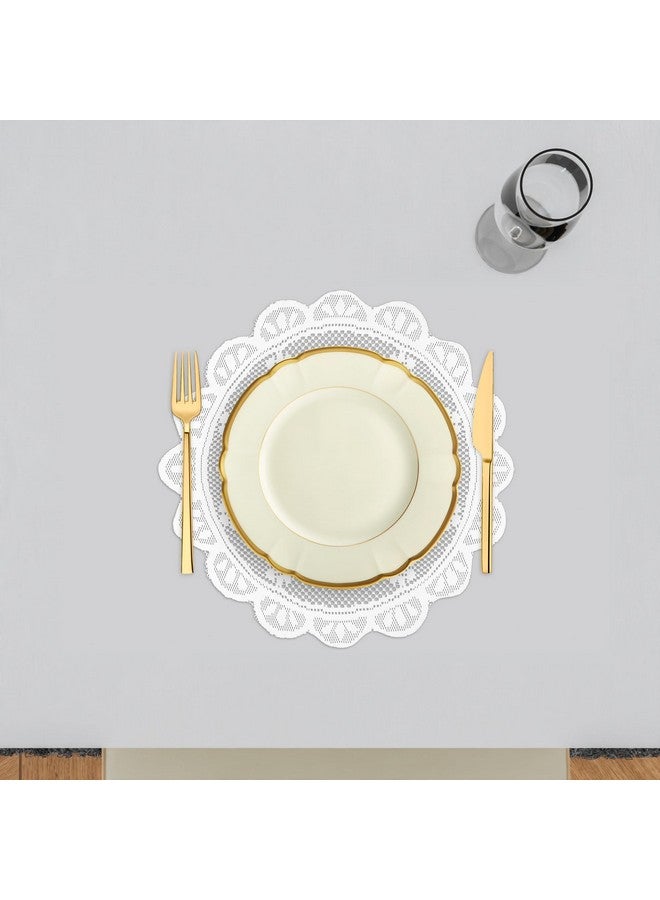 Kuber Industries cotton Placemat|Dining Table Placemat|Center Table Mats|Round Plain Net Placemat Set|Side Table Placemats for Hotel-Home Décor|20 Inch|Pack of 2|White - Image 4