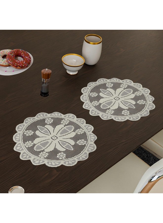 Kuber Industries cotton Placemat|Dining Table Placemat|Center Table Mats|Round Plain Net Placemat Set|Side Table Placemats for Hotel-Home Décor|20 Inch|Pack of 2|White - Image 1
