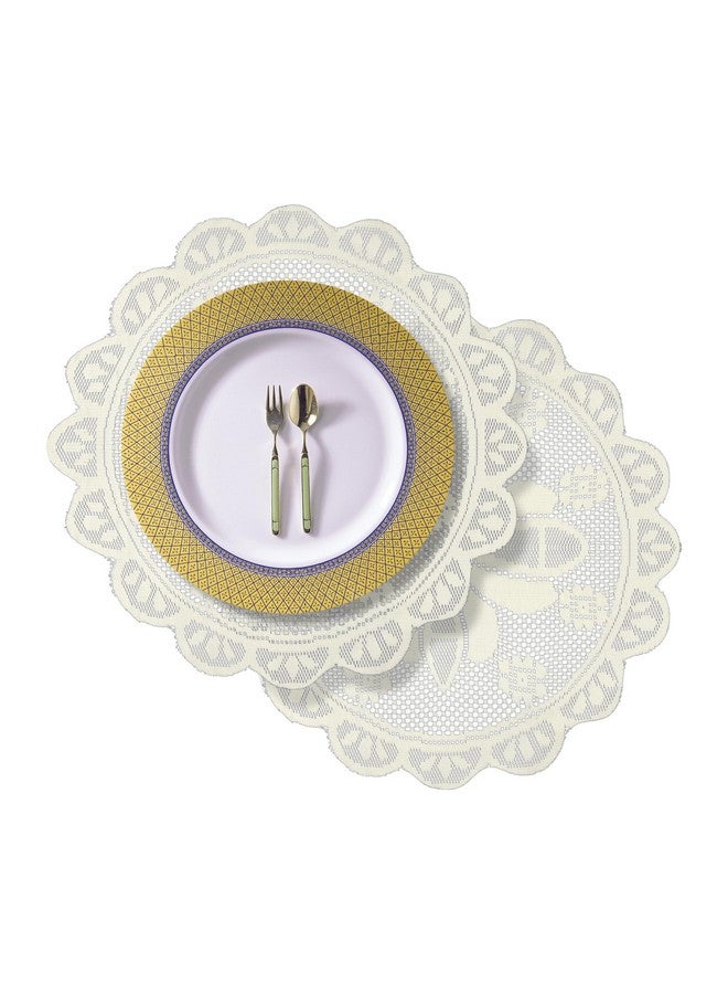 Kuber Industries cotton Placemat|Dining Table Placemat|Center Table Mats|Round Plain Net Placemat Set|Side Table Placemats for Hotel-Home Décor|20 Inch|Pack of 2|White - Image 2
