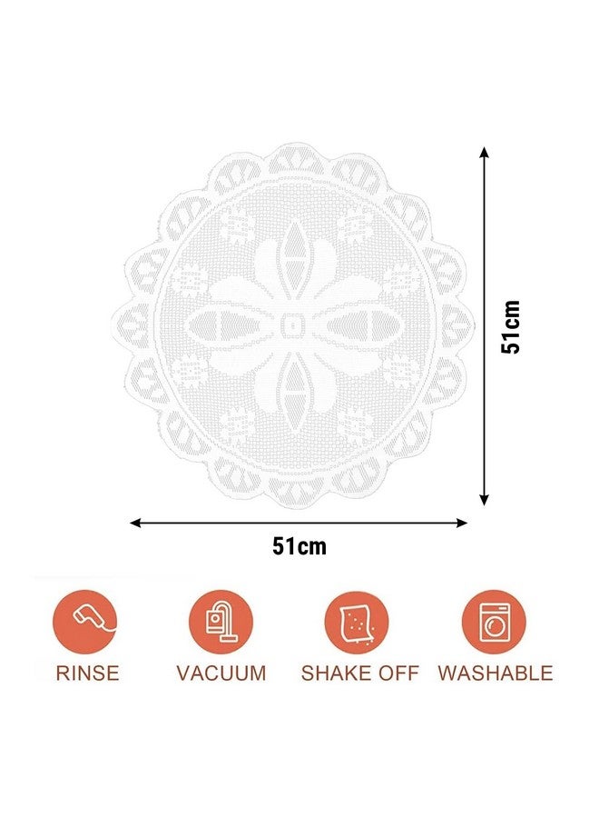 Kuber Industries cotton Placemat|Dining Table Placemat|Center Table Mats|Round Plain Net Placemat Set|Side Table Placemats for Hotel-Home Décor|20 Inch|Pack of 2|White - Image 3