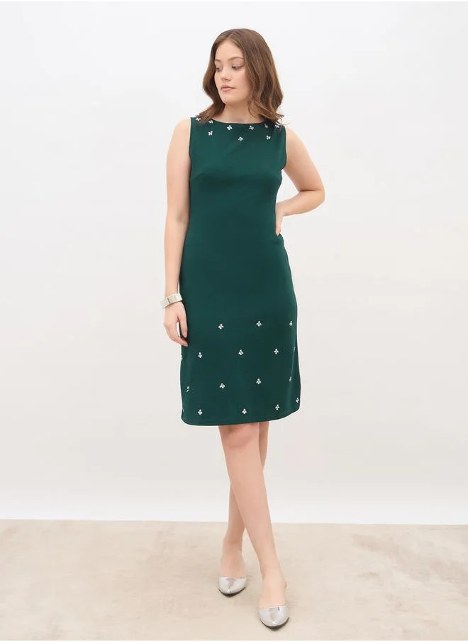 ستايلي Styli Embellished Sleeveless Sheath Knee-Length Dress