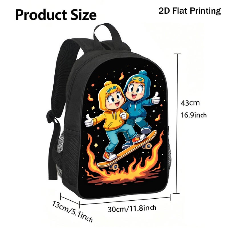 Sports Cartoon Skater Flames Backpack Durable Lightweight 2D Flat Print for weekend outdoor street for Unisex - Image 3