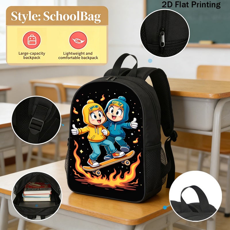 Sports Cartoon Skater Flames Backpack Durable Lightweight 2D Flat Print for weekend outdoor street for Unisex - Image 2