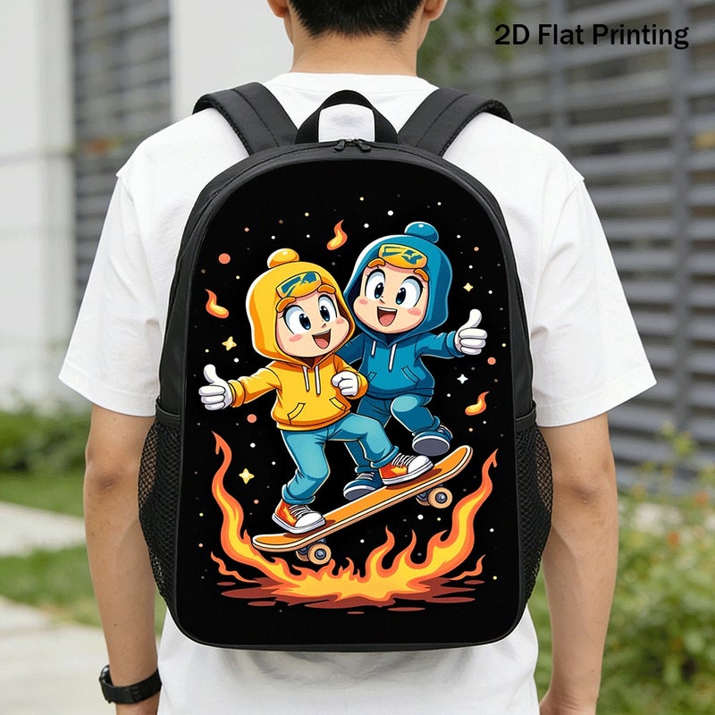 Sports Cartoon Skater Flames Backpack Durable Lightweight 2D Flat Print for weekend outdoor street for Unisex - Image 1