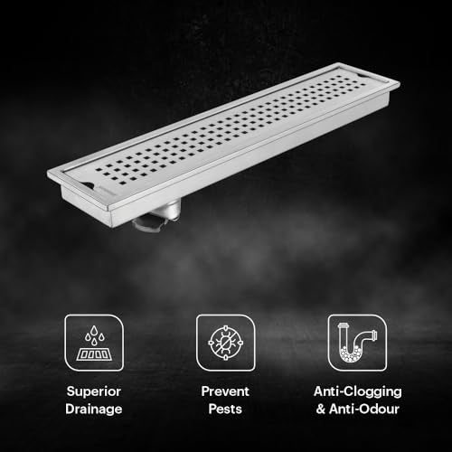Johnson Bathrooms Johnson Sigma 4x18 inches Rectangle Shower Drain Channel | SS304 Grade Vertical Water Drain Channel| Floor Drain for Bathroom with Cockroach Trap | 2 Year Warranty (T3391C1- Stainless Steel) - Image 2