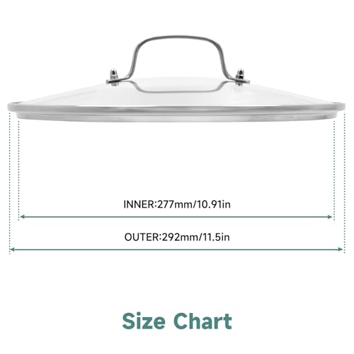 MOJIRE 11 IN Glass Lid with Stainless Steel Handle for Frying Pan, Tempered Replacement Cover Compatible for All Cookware for Skillets, Round Cast Iron Aluminium, Stainless Steel Pans & Pots 276mm-292mm - Image 5