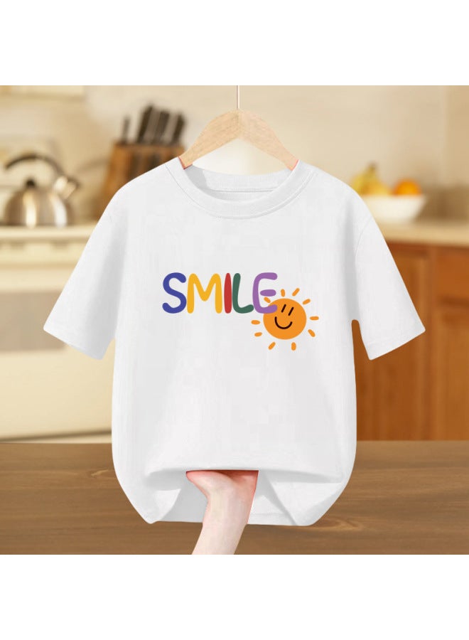 Kindergarten Parent-child Activity Class Uniform  Summer Short-sleeved Pure Cotton White T-shirt Rainbow Smiley Face June 1st Performance Outfit