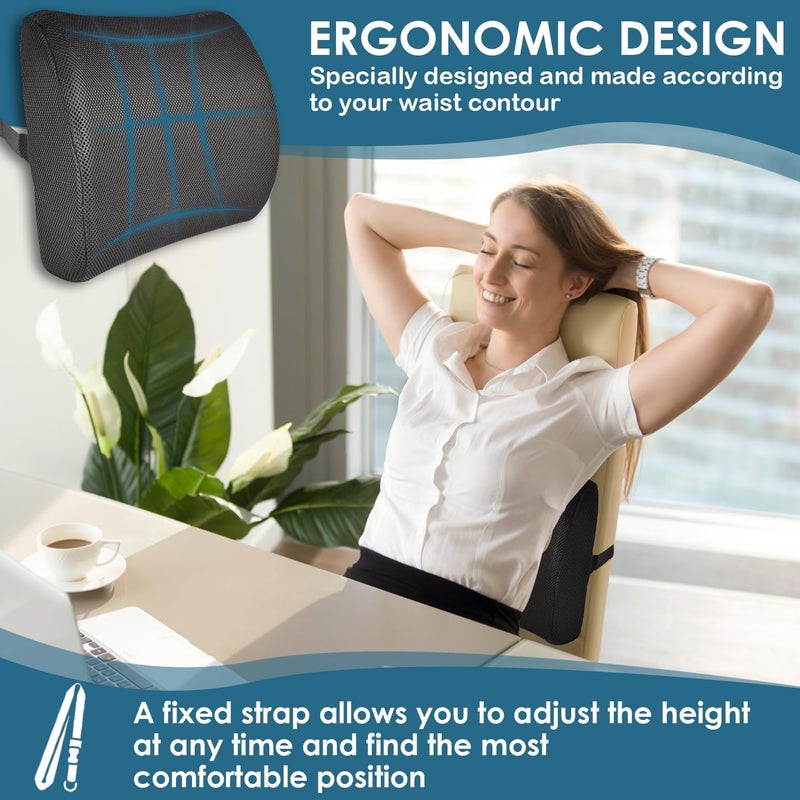 HomDSim Memory Foam Lumbar Cushion for Lower Back Support - Black - Image 5