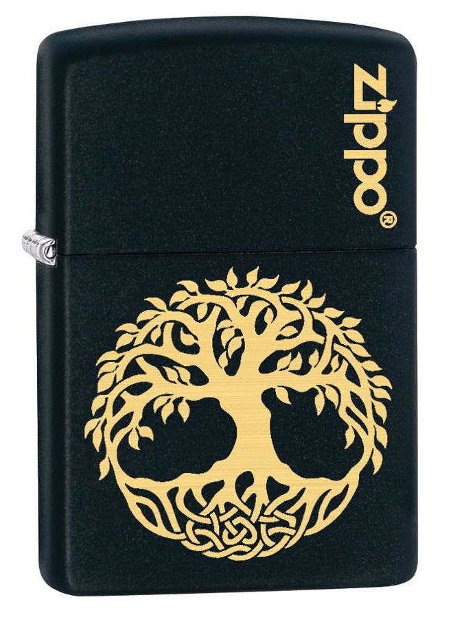 Zippo Lighter: Engraved Tree of Life - Black Matte 78813 - Image 1