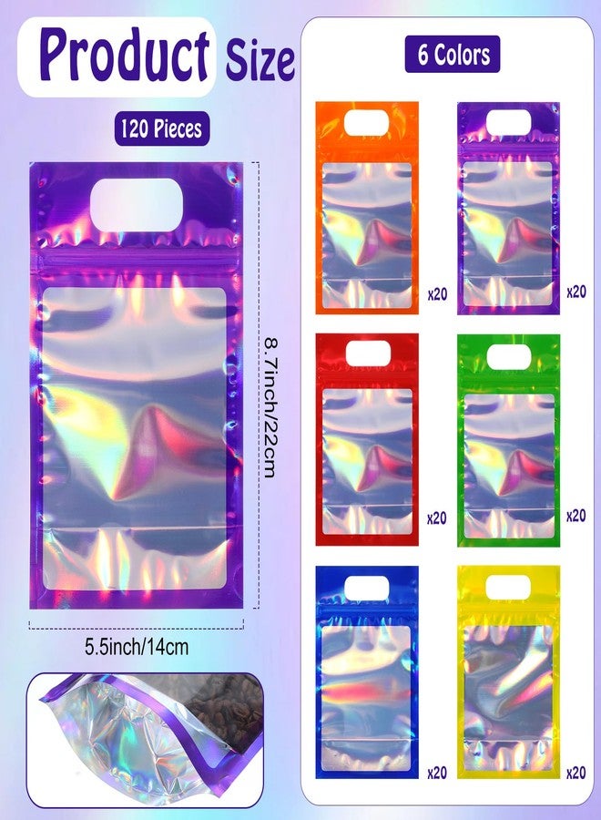 Sinload 120 Pcs Plastic Gift Bag Bulk Resealable Party Goodie Bag with Clear Window Color Favor Pouch with Handle for Home Birthday Wedding Party Candy Gift Wrap Supplies(Laser,5.5 x 8.7 Inch) - Image 2