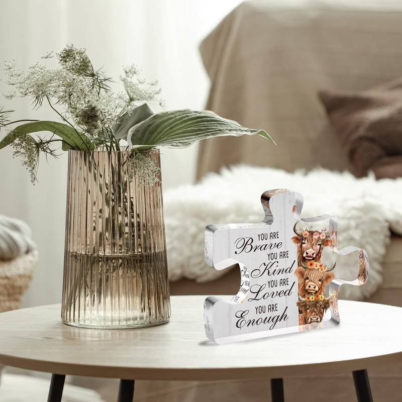 YAANUNULU Inspirational Highland Cow Acrylic Sign Decor Gifts for Women, You Are Brave Kind Loved Enough Positive Gifts for Friends Coworker, Motivational Decorations Gifts for Home Farm Bathroom Bedroom - Image 5
