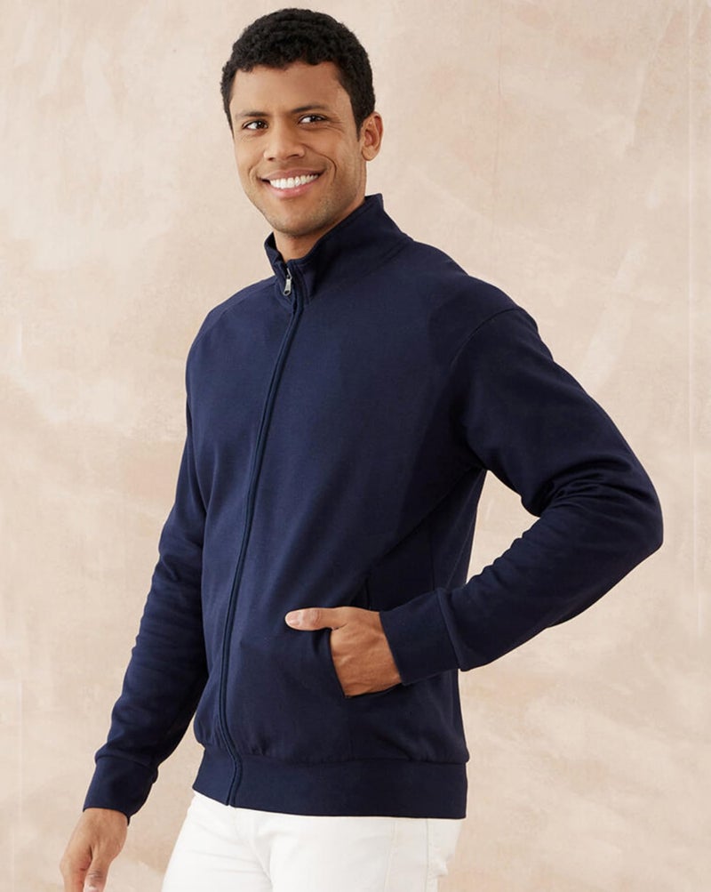 AUSK Solid High Neck Full Sleeve Fleece Jacket For Men(Color-Blue), Standard Length, Medium - Image 5