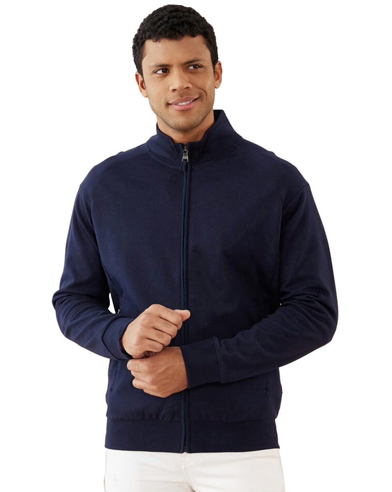 AUSK Solid High Neck Full Sleeve Fleece Jacket For Men(Color-Blue), Standard Length, Medium - Image 1