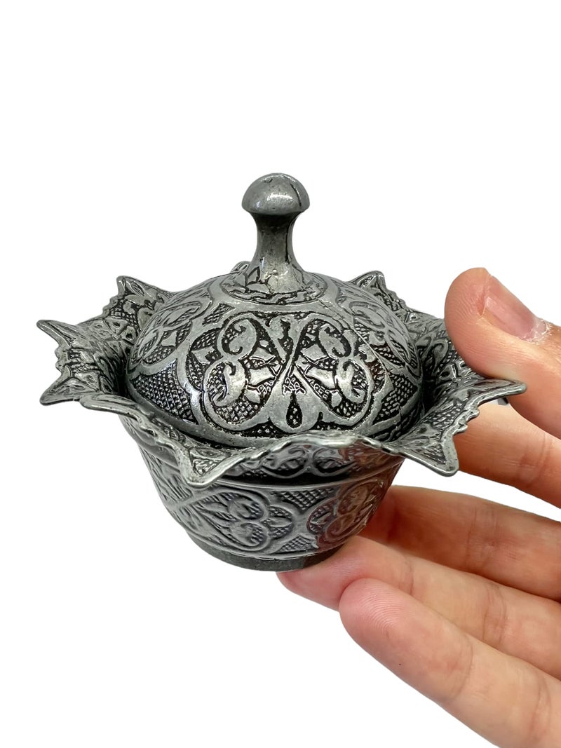 Alisveristime Handmade Brass Sugar Bowl with Lid - Coated Candy Dish for Coffee Bar (Gultas Small Bowl) (Black) - Image 3