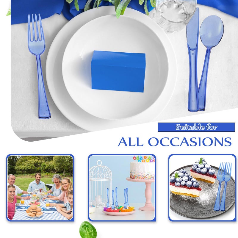Minatee 150 Pieces Disposable Cutlery Set Plastic Silverware Heavy Duty Utensil Sets 50 Forks 50 Knives 50 Spoons for Home Office School Party Picnics Restaurant Outdoor Events or Every Day Use (Blue) - Image 2