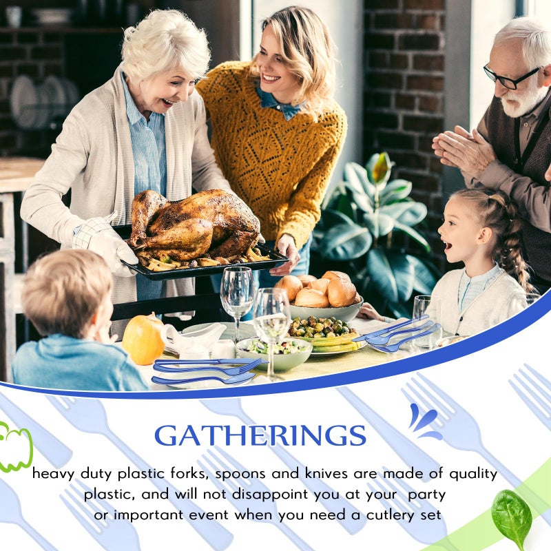 Minatee 150 Pieces Disposable Cutlery Set Plastic Silverware Heavy Duty Utensil Sets 50 Forks 50 Knives 50 Spoons for Home Office School Party Picnics Restaurant Outdoor Events or Every Day Use (Blue) - Image 5