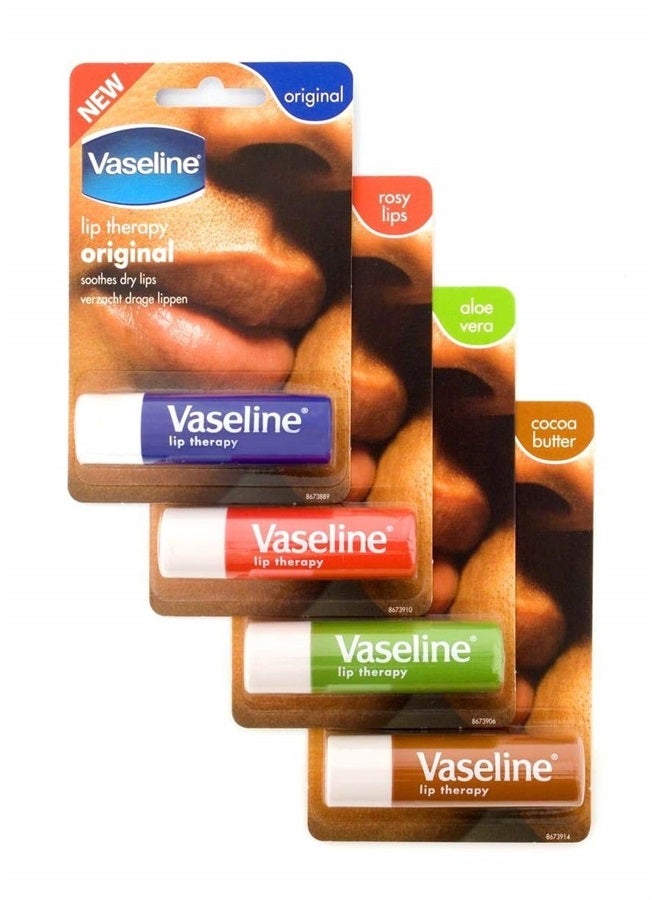 Vaseline Lip Therapy Stick with Petroleum Jelly (Original, Aloe Vera, Rosy Lips, Cocoa Butter)- 4pk - Image 1