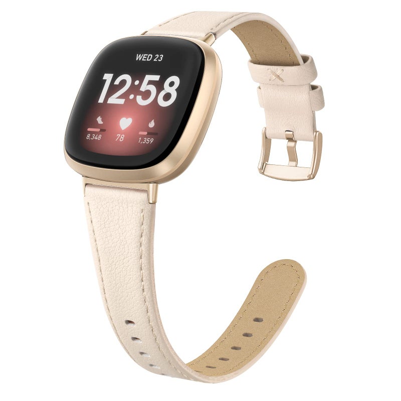 EDIMENS Leather Bands Compatible for Fitbit Versa 3 / Fitbit Versa 4 / Fitbit Sense for Women Men, Genuine Leather Bands Replacement Wristbands Straps Compatible with Versa 3/4 Sense - Image 1