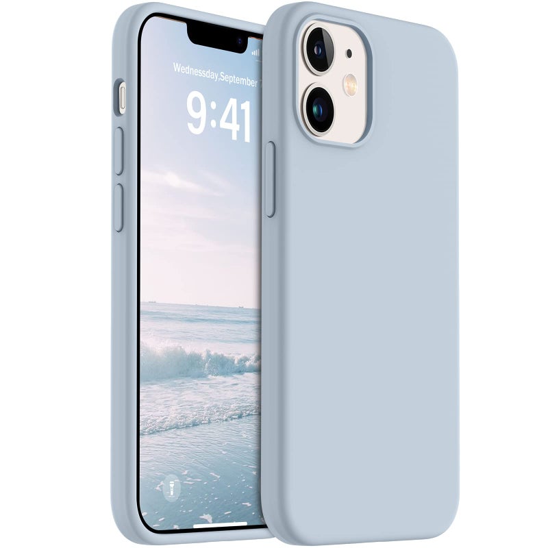 AOTESIER Shockproof Designed for iPhone 12 Mini Case Liquid Silicone Phone Case with Soft AntiScratch Microfiber Lining Drop Protection 54 inch Slim Thin Cover Baby Blue