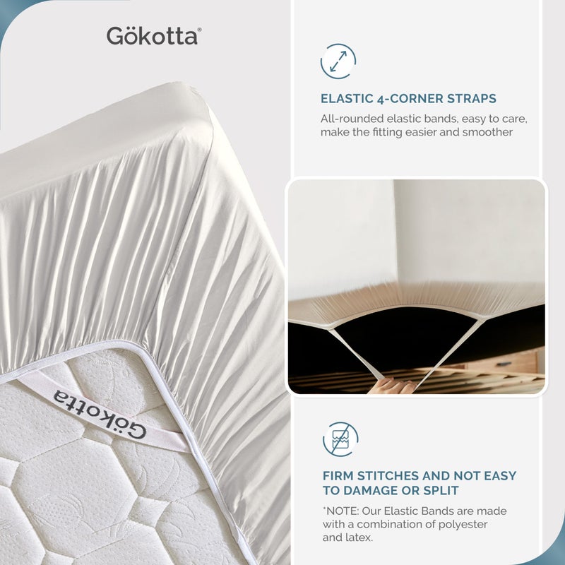 GOKOTTA Split King Size Bed Sheets 5 Piece Set  100% Rayon Derived from Bamboo  Cooling for Hot Sleepers-Breathable Soft Sheets  Deep Pocket 16"" Fitted Sheet with Elastic Corner Straps  Cream White - Image 3