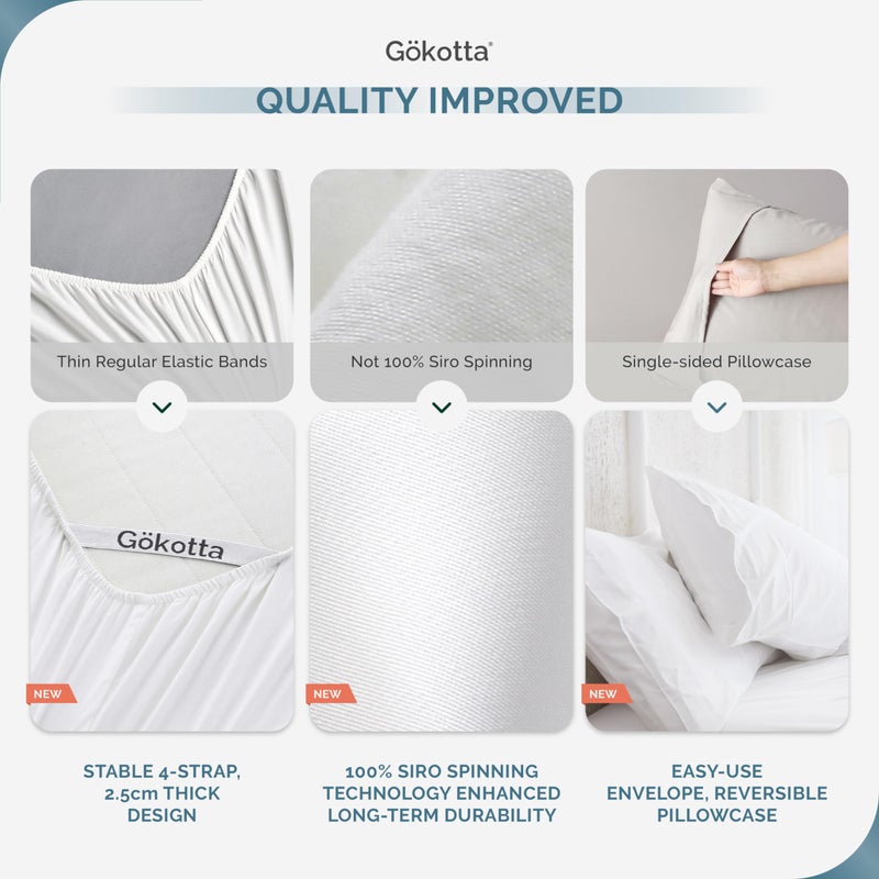 GOKOTTA Split King Size Bed Sheets 5 Piece Set  100% Rayon Derived from Bamboo  Cooling for Hot Sleepers-Breathable Soft Sheets  Deep Pocket 16"" Fitted Sheet with Elastic Corner Straps  Cream White - Image 4