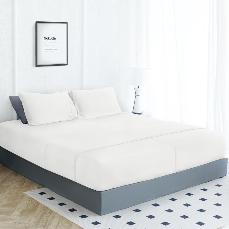 GOKOTTA Split King Size Bed Sheets 5 Piece Set  100% Rayon Derived from Bamboo  Cooling for Hot Sleepers-Breathable Soft Sheets  Deep Pocket 16"" Fitted Sheet with Elastic Corner Straps  Cream White - Image 1