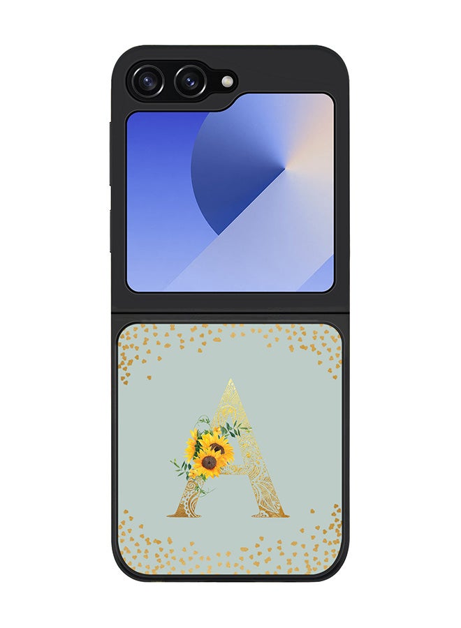 Stylizedd Rugged Black edge case for Samsung Galaxy Z Flip7 FE, Slim fit Case Cover - Custom Monogram Initial Letter Floral Pattern Alphabet - A (Light Grey ) - Image 1