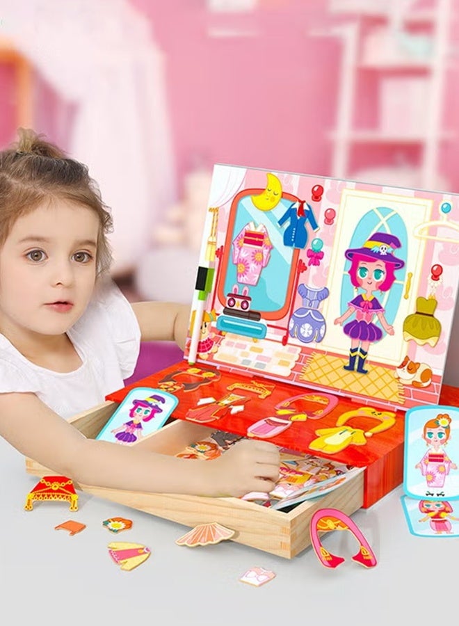 YelaJoy Magnetic Drawing Board, Girls Dress up themed toys, Wooden Puzzles Games Toys for Kids Drawing Learning - Image 3