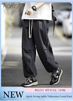 roaiss Men's Casual Loose Fitting Ice Silk Quick Drying Sports Pants Ankle Tightening Design Elastic Waist Workwear Pants Everyday Versatile Loose Casual Pants  - Image 1