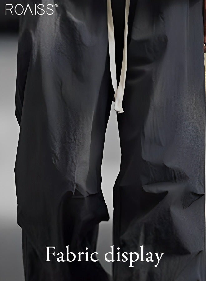 roaiss الرجال عارضة فضفاض المناسب الحرير الجليد التجفيف السريع السراويل الرياضية الكاحل تشديد تصميم مرونة الخصر ملابس العمل السراويل اليومية تنوعا فضفاض عارضة السراويل - Image 3