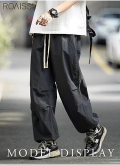 roaiss Men's Casual Loose Fitting Ice Silk Quick Drying Sports Pants Ankle Tightening Design Elastic Waist Workwear Pants Everyday Versatile Loose Casual Pants  - Image 4