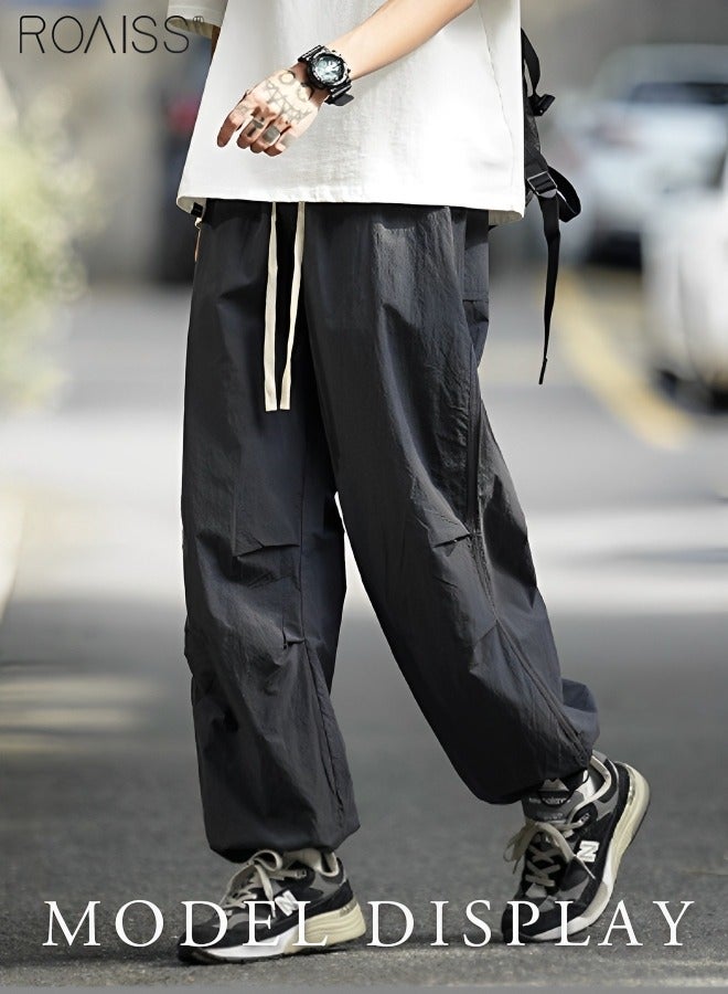 roaiss الرجال عارضة فضفاض المناسب الحرير الجليد التجفيف السريع السراويل الرياضية الكاحل تشديد تصميم مرونة الخصر ملابس العمل السراويل اليومية تنوعا فضفاض عارضة السراويل - Image 4