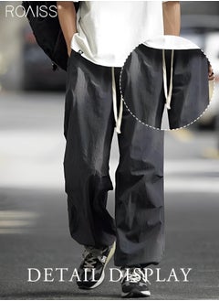roaiss Men's Casual Loose Fitting Ice Silk Quick Drying Sports Pants Ankle Tightening Design Elastic Waist Workwear Pants Everyday Versatile Loose Casual Pants  - Image 2