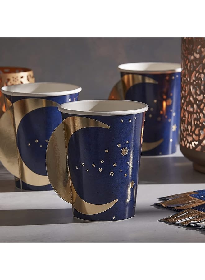 Ginger Ray Navy & Gold Pop Out Moon Paper Cups - Image 1