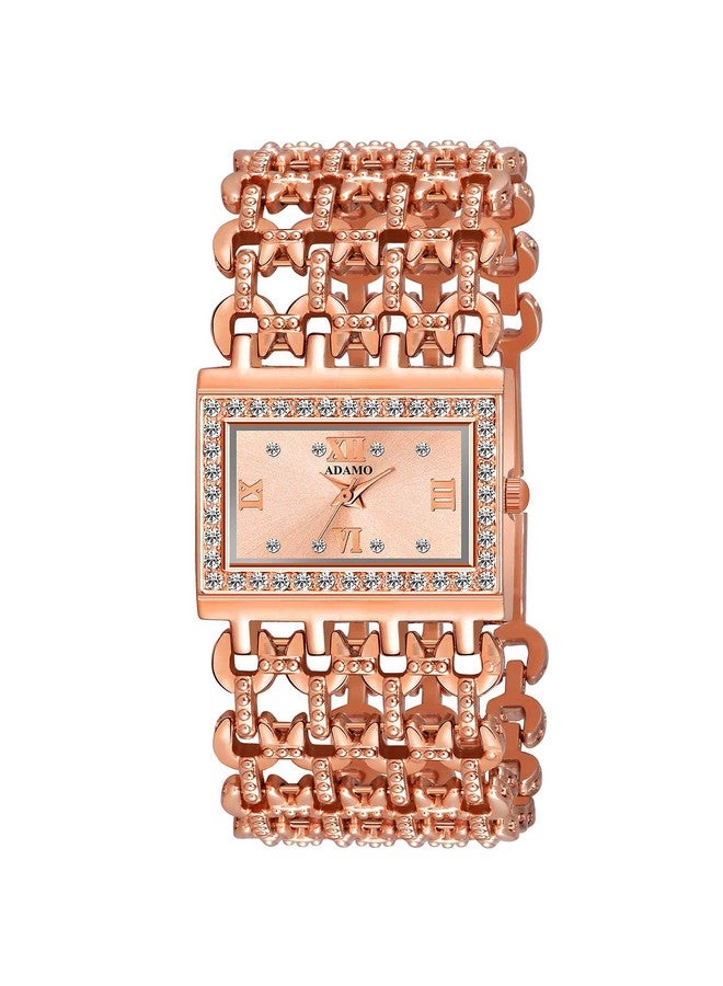 أدامو ساعة أدامو أديل المصنوعة من الفولاذ المقاوم للصدأ والمطلية بالذهب عيار 18 قيراطًا بمينا من الذهب الوردي للنساء والفتيات 862Kkm21 - Image 2