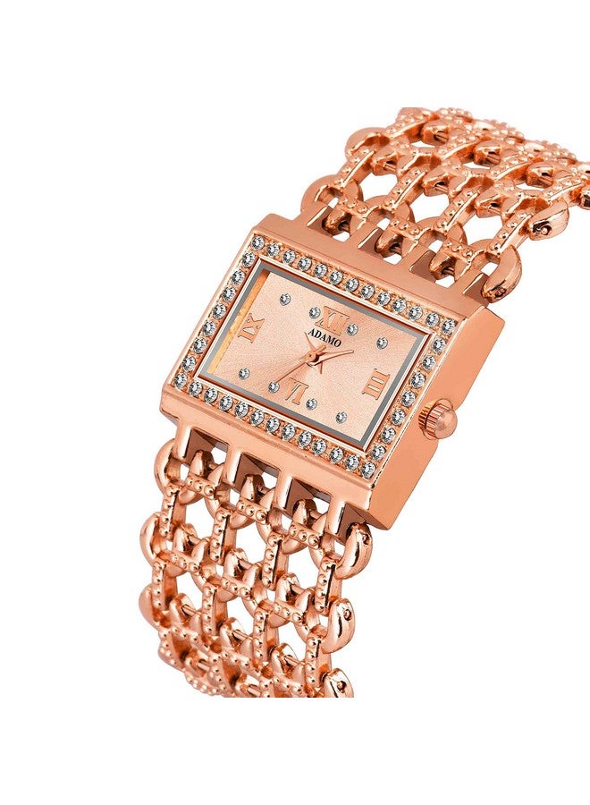 أدامو ساعة أدامو أديل المصنوعة من الفولاذ المقاوم للصدأ والمطلية بالذهب عيار 18 قيراطًا بمينا من الذهب الوردي للنساء والفتيات 862Kkm21 - Image 3