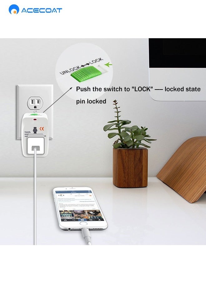 ACECOAT - Global Travel Plug Adapter Power Socket Converter with Protection Door,All-in-One Overseas Universal Wall Charger(Without USB Port),Multi-functional Worldwide Portable Multi-outlet for US UK AUS EU NZ - Image 1