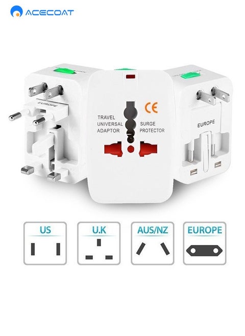 Global Travel Plug Adapter Power Socket Converter with Protection Door,All-in-One Overseas Universal Wall Charger(Without USB Port),Multi-functional Worldwide Portable Multi-outlet for US UK AUS EU NZ