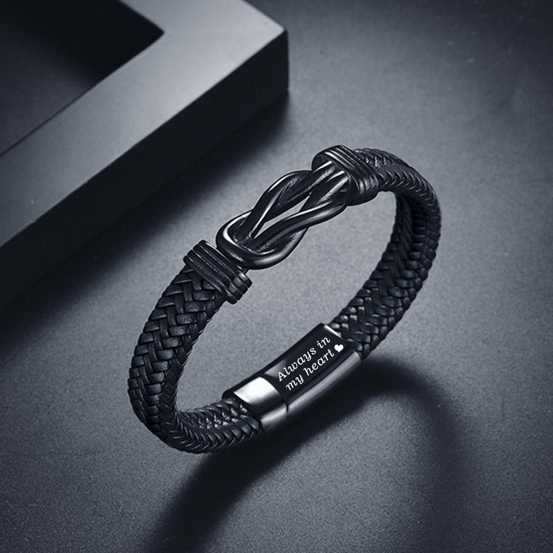 YOUFENG Urn Bracelet for Human Ashes Leather Cremation Knot Bracelet Stainless Steel Keepsake Cuff Bangle Jewelry for Men - Image 4