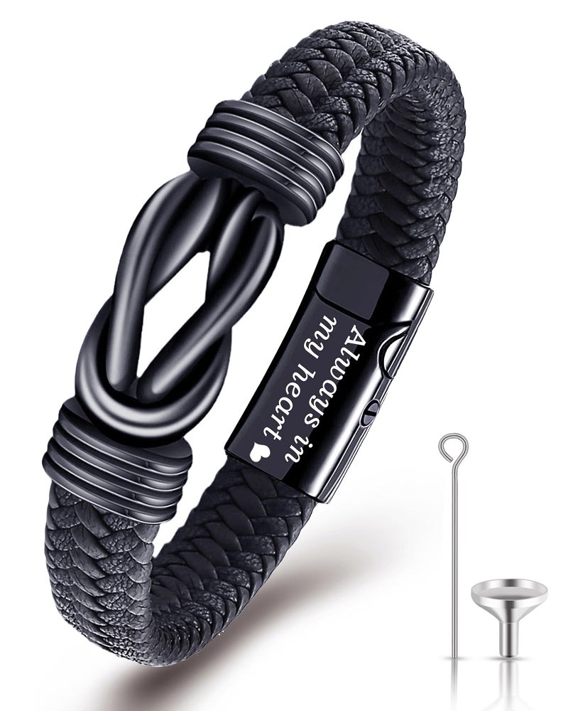 YOUFENG Urn Bracelet for Human Ashes Leather Cremation Knot Bracelet Stainless Steel Keepsake Cuff Bangle Jewelry for Men - Image 1