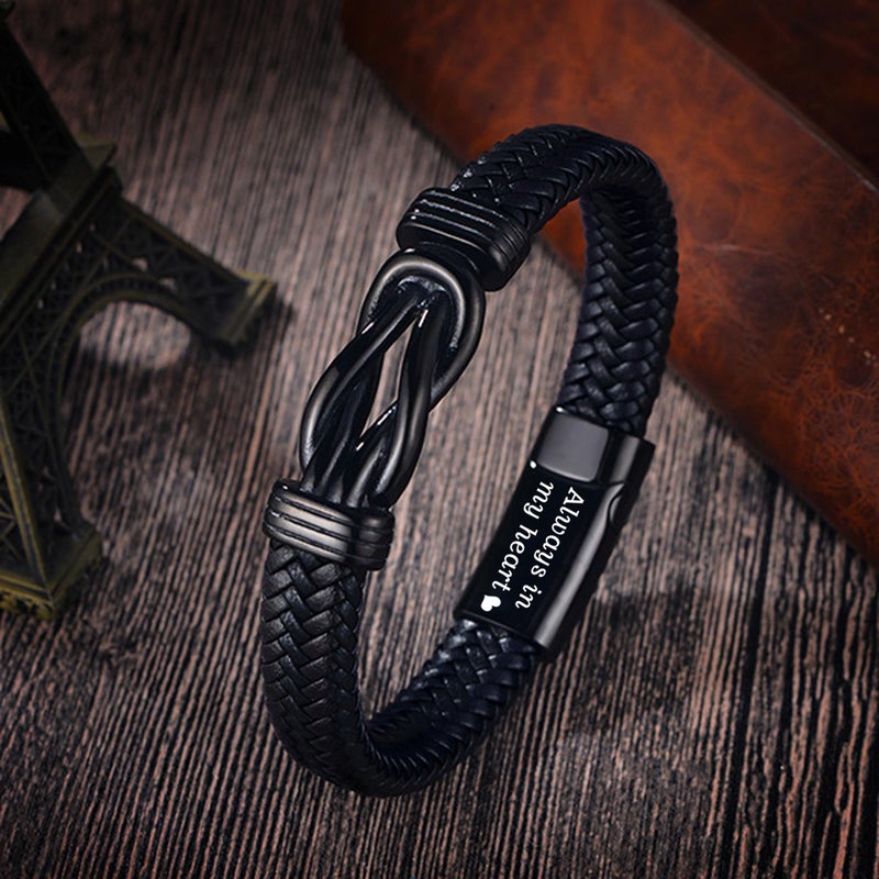 YOUFENG Urn Bracelet for Human Ashes Leather Cremation Knot Bracelet Stainless Steel Keepsake Cuff Bangle Jewelry for Men - Image 5