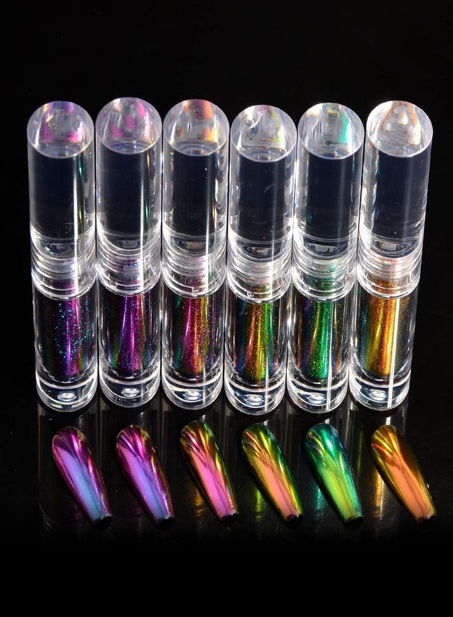NAILWIND Pearl Liquid Nail Powder, 6 Pcs Multicolored Pearlescent Ice Aurora Dust Nail Powder, Chameleon Holographic Chrome Iridescent, Mirror Effect Pigment High Gloss Nail Art Glitter for Home DIY Nail Tips, 6X2.4g - Image 1